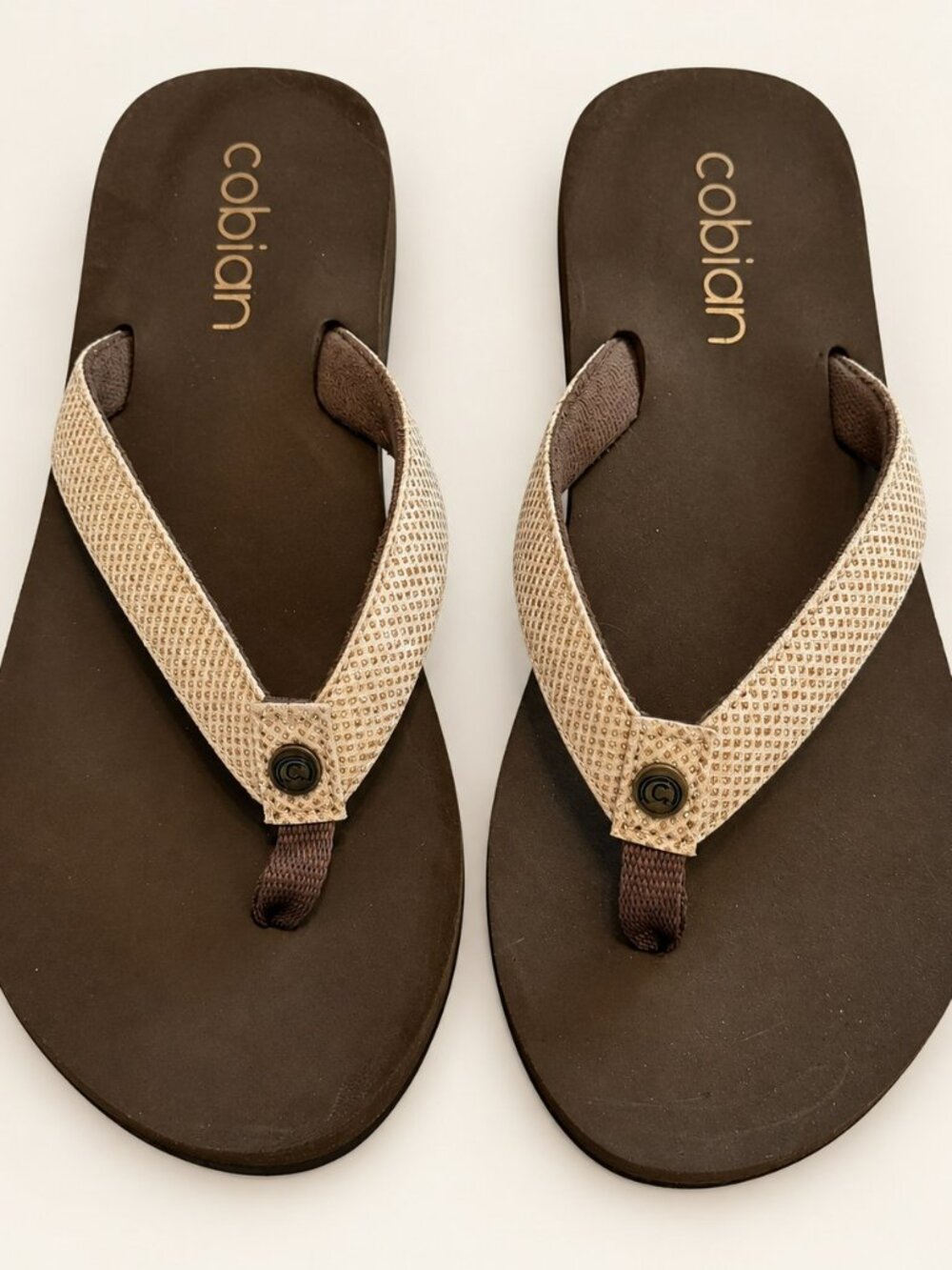 Cobian Brown Metallic Woven Strap Flip Flops Women's 7
